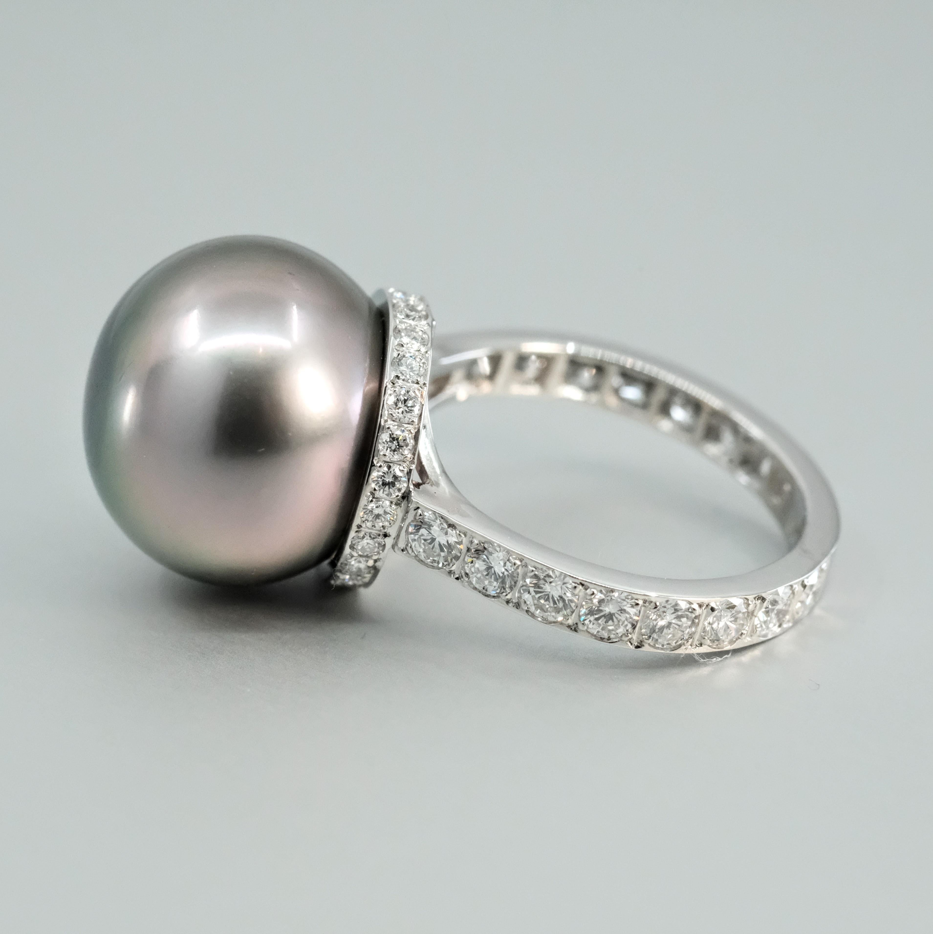 Anillo BUNDA de perla de Tahití de 14,8 mm y diamantes de 1,15 ct, en platino. en Nuevo estado para la venta en SYDNEY, AU