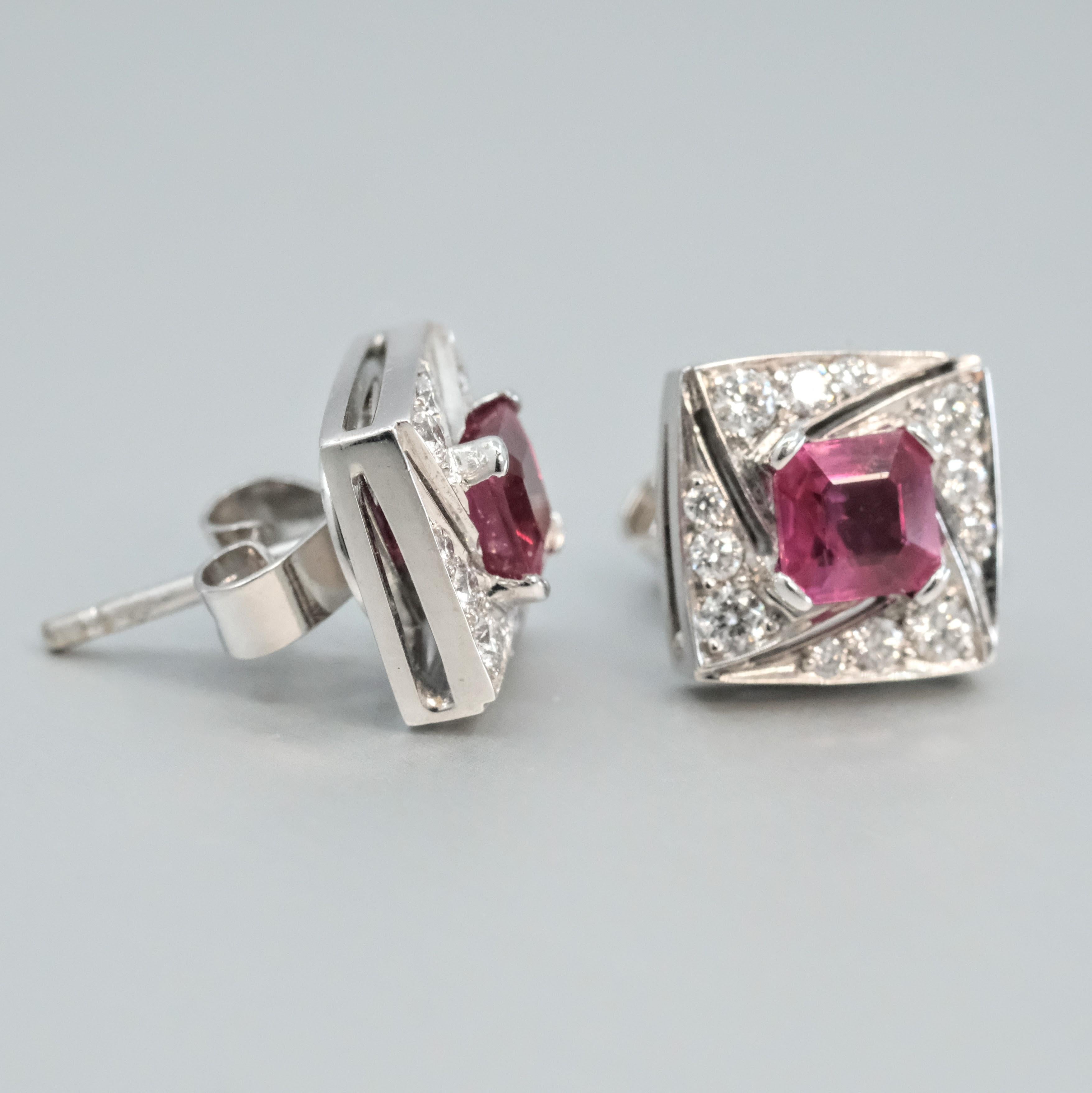 BUNDA 1.51ct Burmese Rubies and 0.36ct Diamond Earrings in 18k white gold In New Condition For Sale In SYDNEY, AU