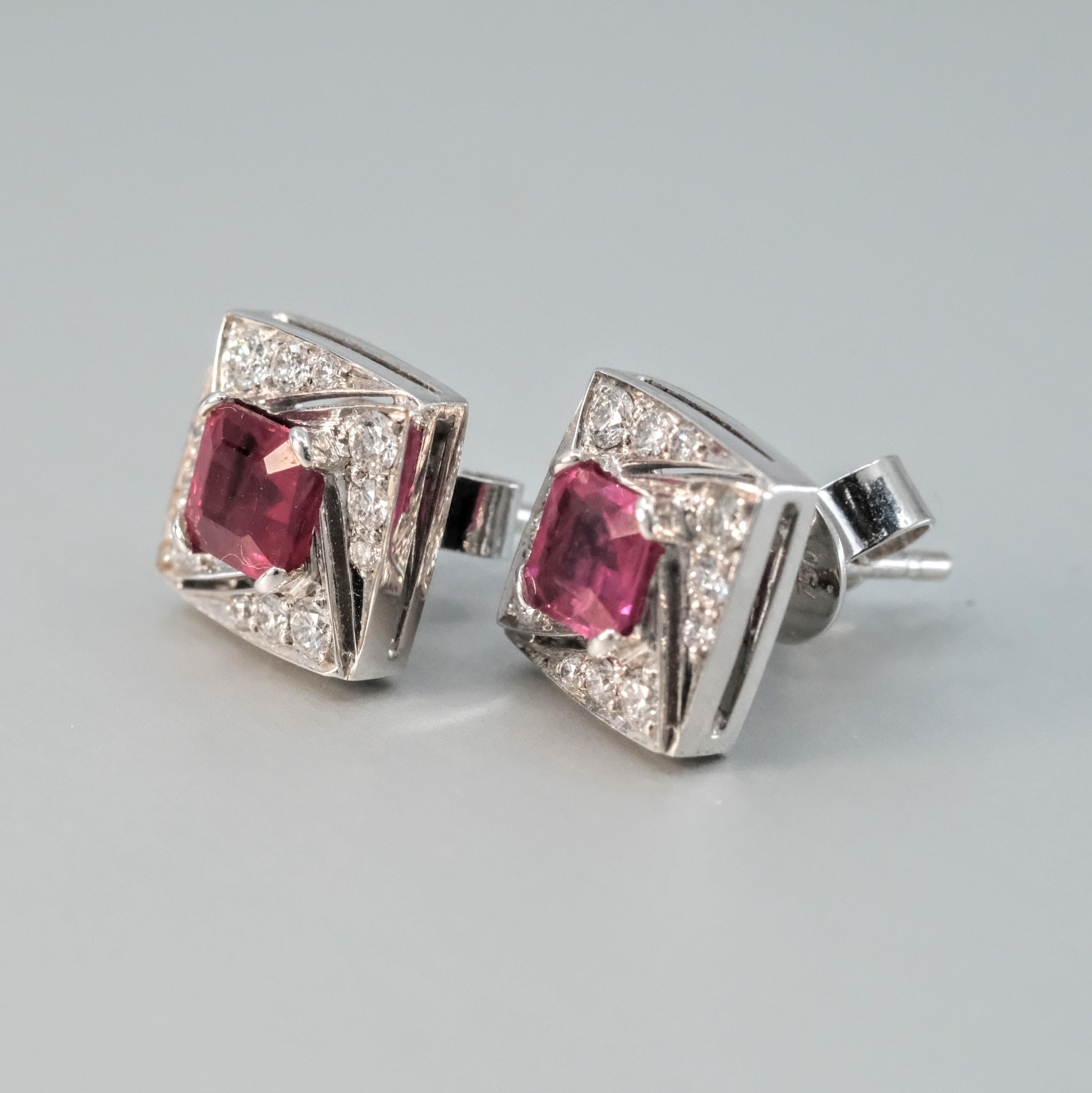 BUNDA 1.51ct Burmese Rubies and 0.36ct Diamond Earrings in 18k white gold For Sale 2