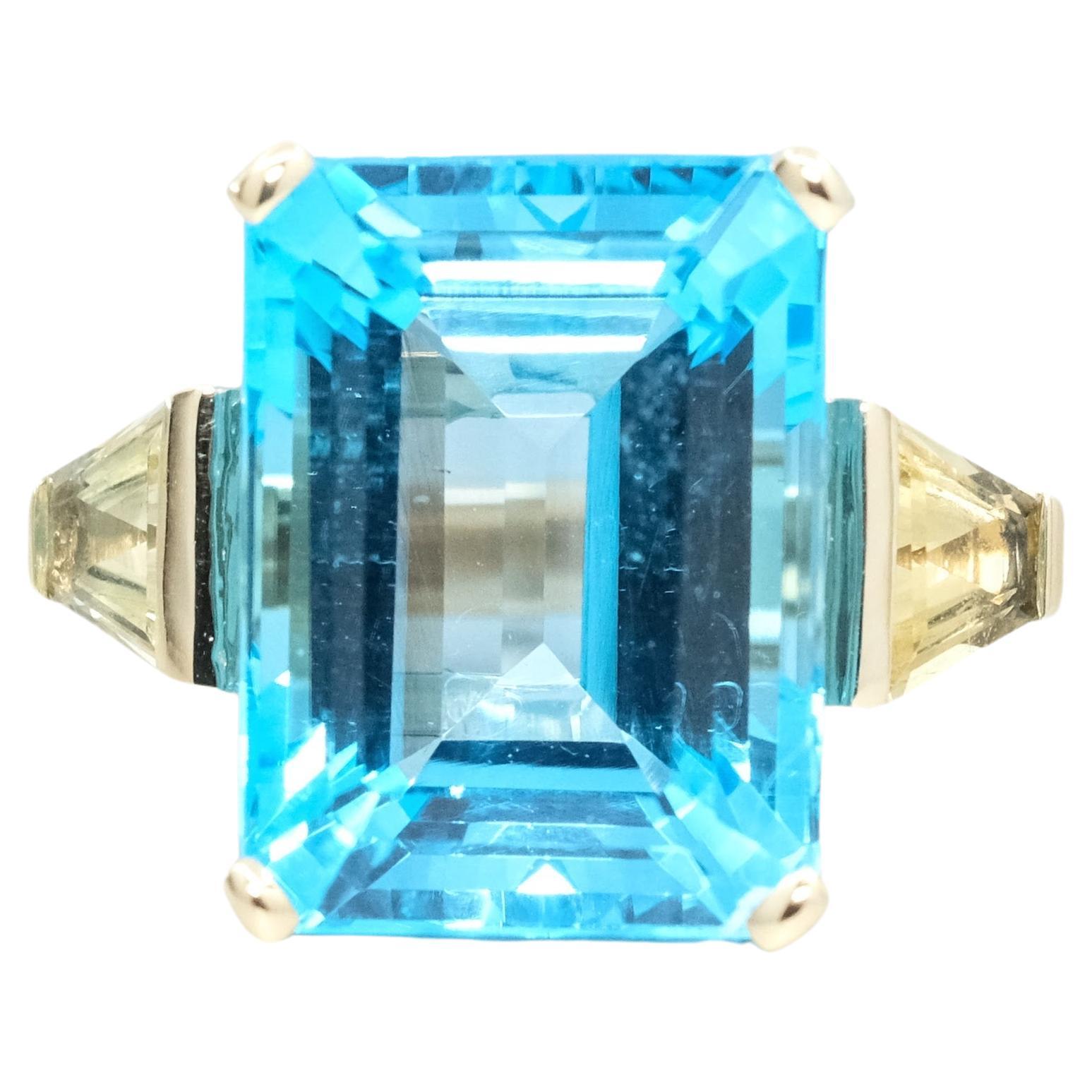 BUNDA Anillo de oro amarillo de 18 quilates con topacio de 15,36 quilates y cuarzo limón de 1,04 quilates en venta