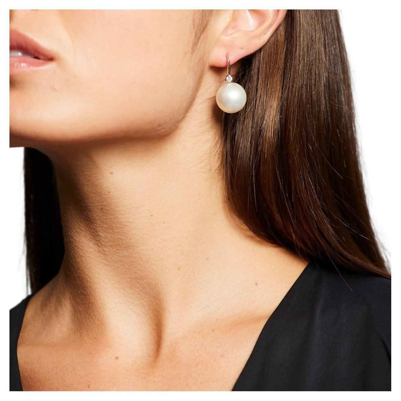 BUNDA 15mm Mabe white pearl drop earrings with diamonds on 18k white gold.