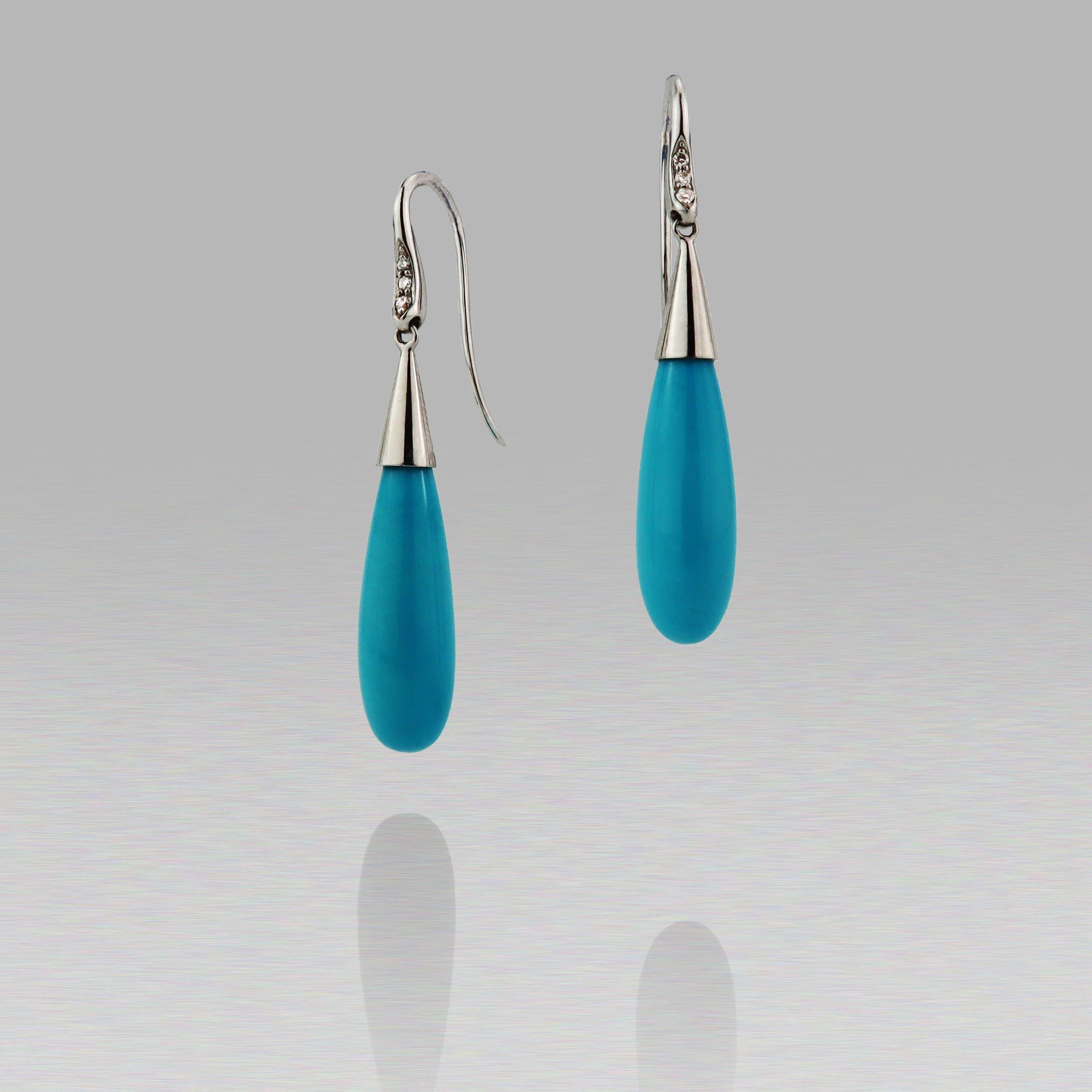 BUNDA 16.96ct Turquoises and Diamonds drop earrings in 18k white gold In New Condition For Sale In SYDNEY, AU