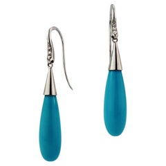 BUNDA 16.96ct Turquoises and Diamonds drop earrings in 18k white gold
