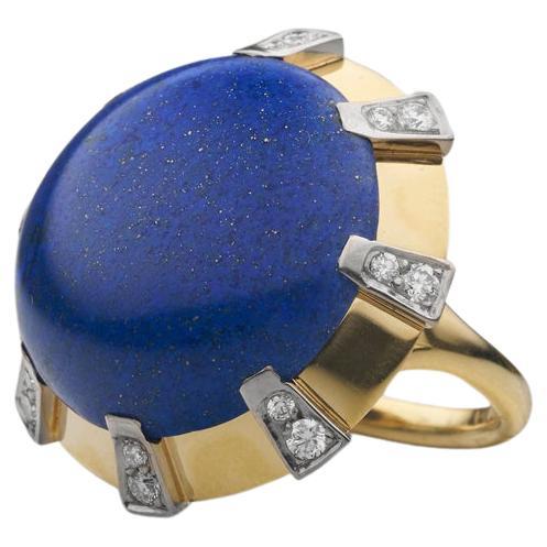 BUNDA Anillo de lapislázuli de 18,54 ct y diamantes de 0,27 ct, oro de 18 quilates