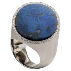 BUNDA 18.66ct Labradorite and 0.27ct diamonds Ring in 18k white gold