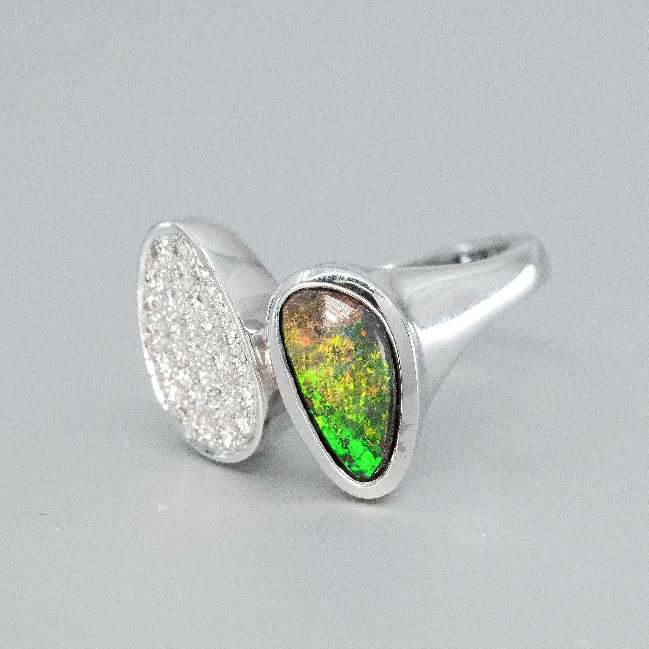 BUNDA 1.87ct Boulder Opal and 0.31ct Diamond Ring, in 18k white gold 1