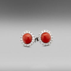 BUNDA 2.5ct Coral and 0.73ct Diamonds earrings, in 18k white gold.
