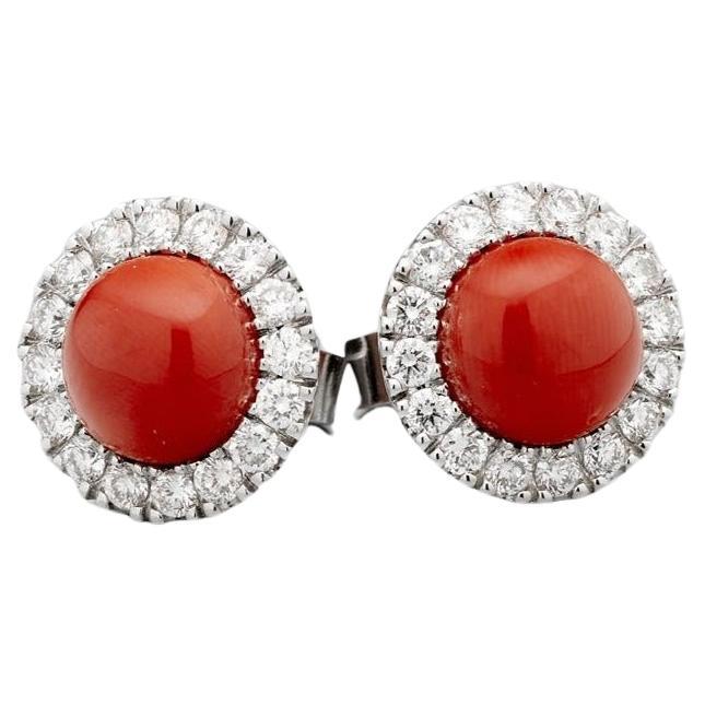 BUNDA 2.5ct Coral and 0.73ct Diamonds earrings, in 18k white gold.