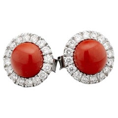 BUNDA 2.5ct Coral and 0.73ct Diamonds earrings, in 18k white gold.