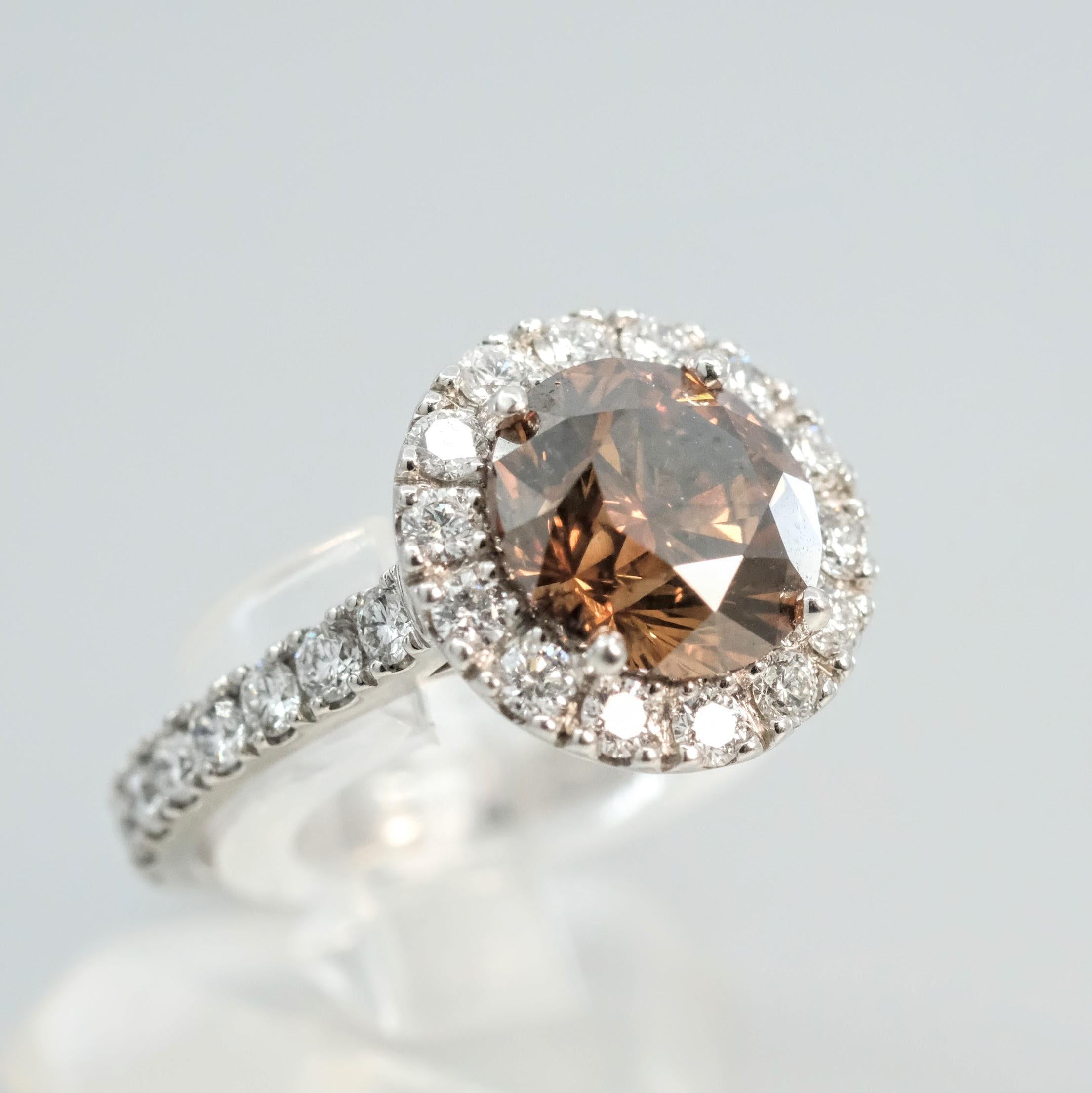 Women's or Men's BUNDA 3.01ct Cognac Diamond ring, in Platinum with 1.09ct melee Diamonds For Sale