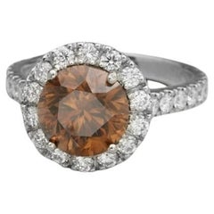 BUNDA Bague à diamant cognac de 3,01ct, en platine avec 1,09ct de diamants melee