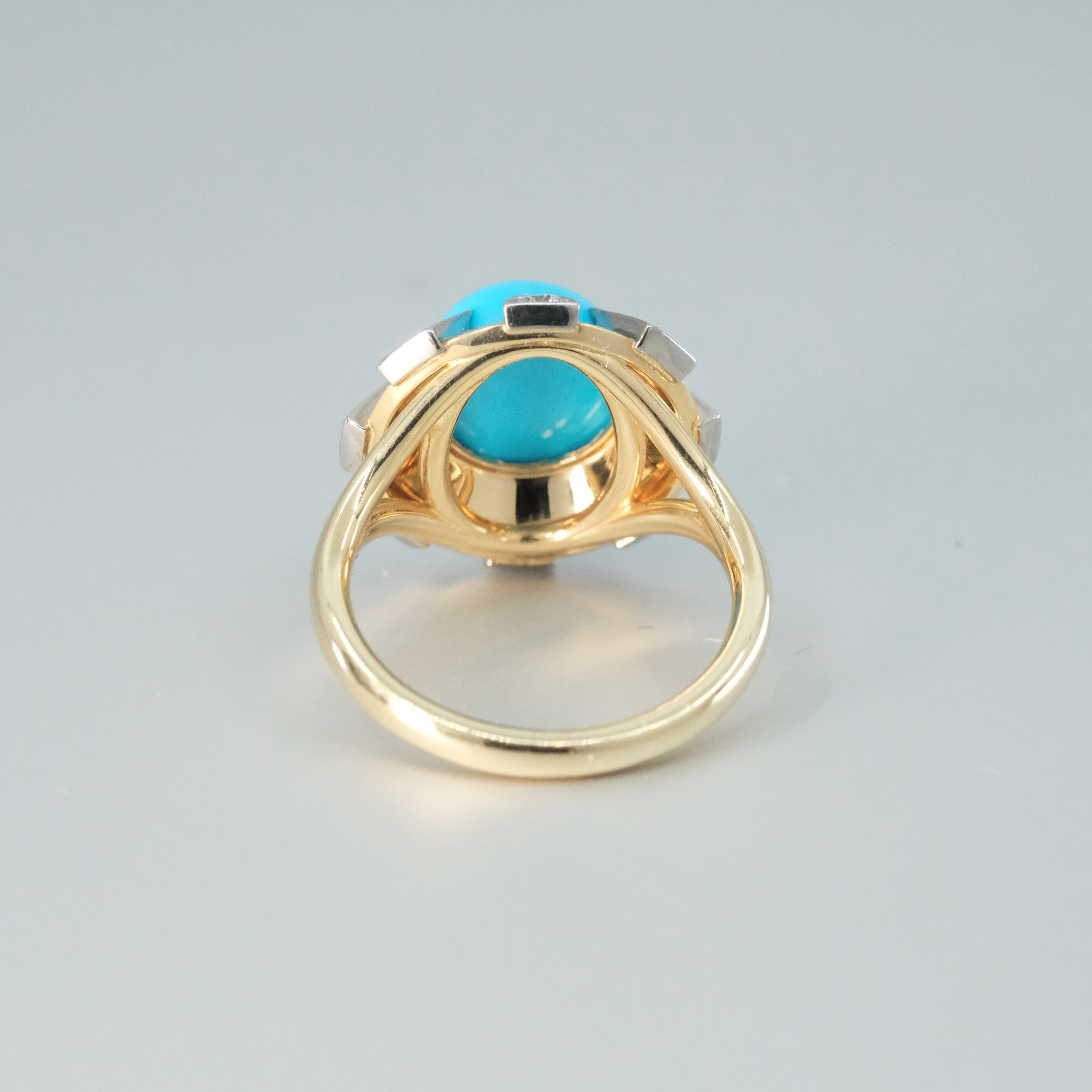 BUNDA 4.27ct Turquoise and 0.58ct Diamonds in 18k gold In New Condition For Sale In SYDNEY, AU