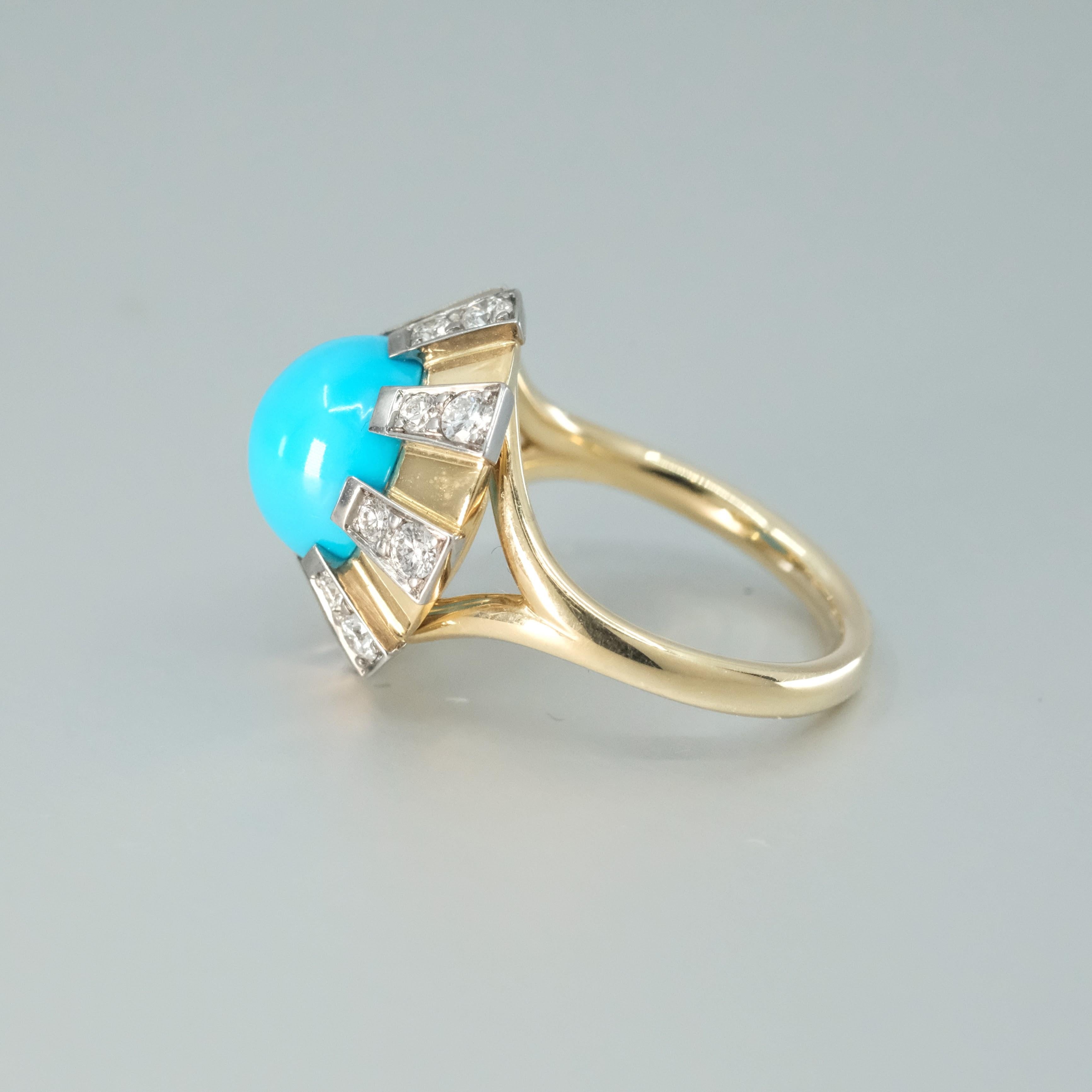 Women's or Men's BUNDA 4.27ct Turquoise and 0.58ct Diamonds in 18k gold For Sale