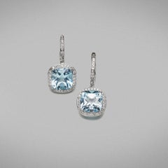 BUNDA 5.28ct Blue Topaz and 0.30ct Diamond Earrings, platinum