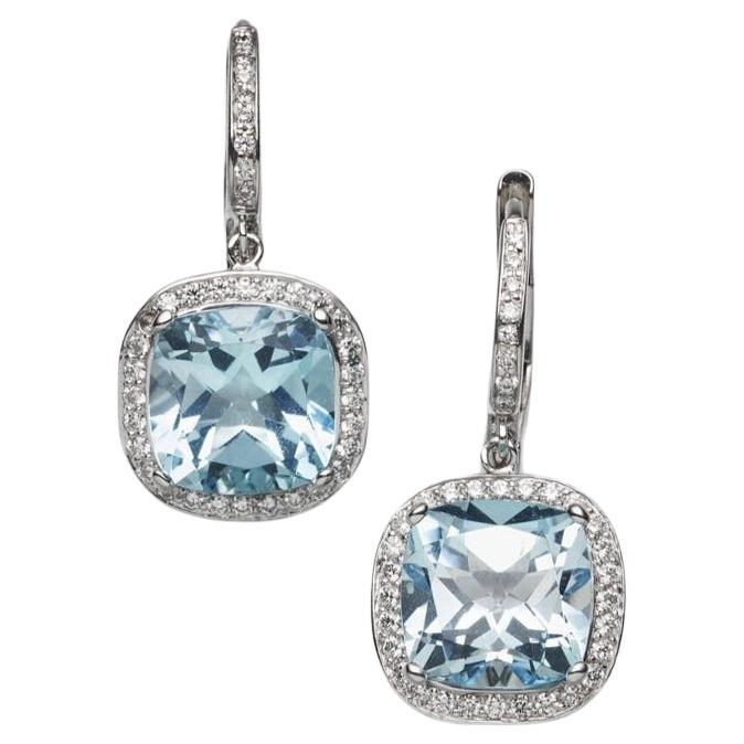 BUNDA Ohrringe, Platin, 5,28 Karat blauer Topas und 0,30 Karat Diamanten im Angebot