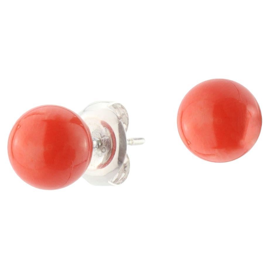 BUNDA 7.4mm Coral Studs on 18k white gold