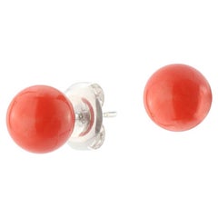 BUNDA 7.4mm Coral Studs on 18k white gold
