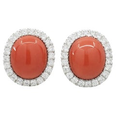 BUNDA 8.42ct Coral and 0.88ct Diamonds earrings, in 18k white gold.