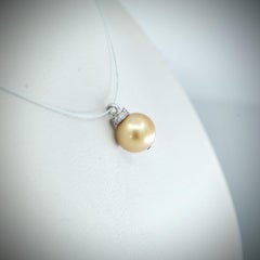 BUNDA 9.5mm Golden South Sea Pearl and Diamond Pendant, 18k white gold