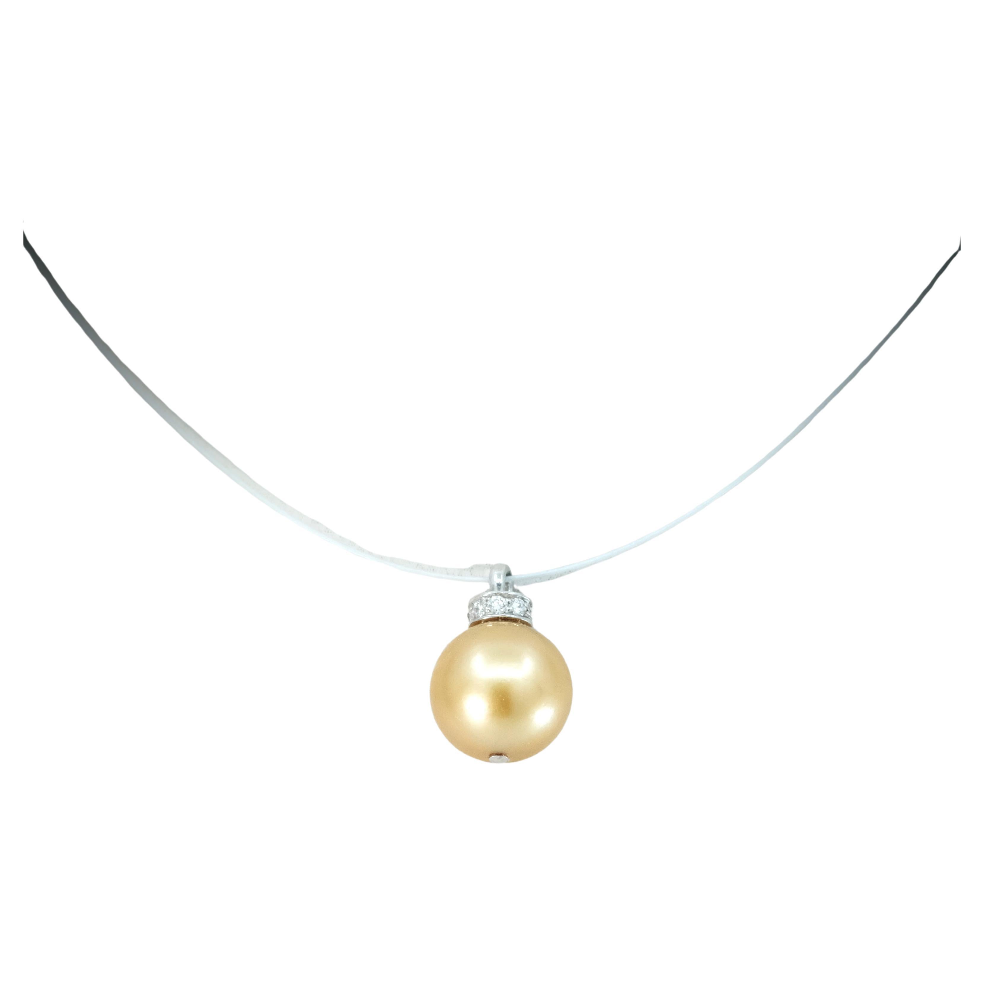 BUNDA Colgante de perla dorada del Mar del Sur y diamante de 9,5 mm, oro blanco de 18k