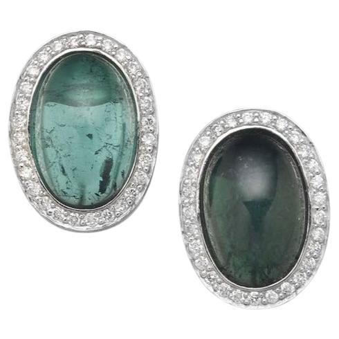 BUNDA 9.65ct Tourmaline and 0.32ct Diamonds Earrings, 18k white gold For Sale