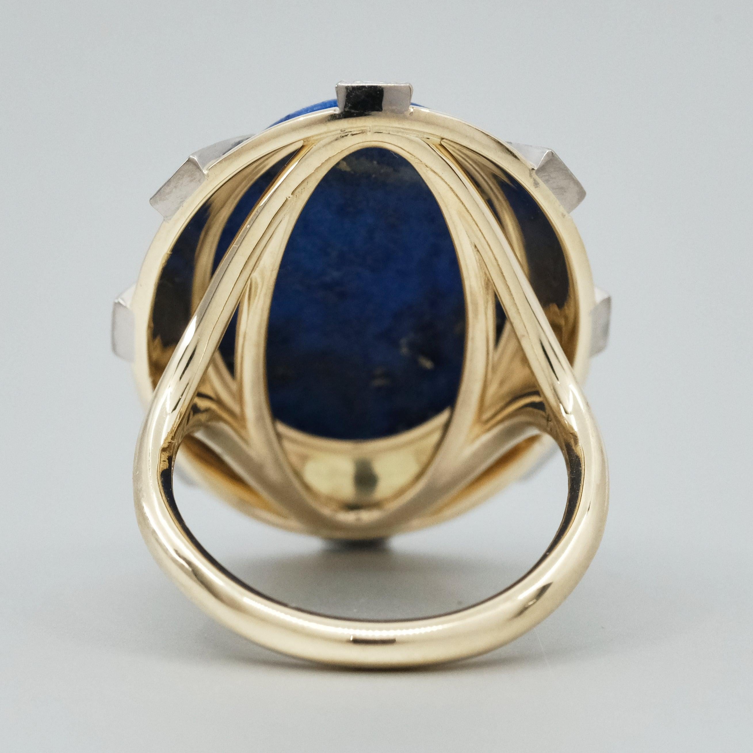 BUNDA 9.84ct Lapis Lazuli and 0.43ct Diamonds Ring in 18k yellow gold In New Condition For Sale In SYDNEY, AU