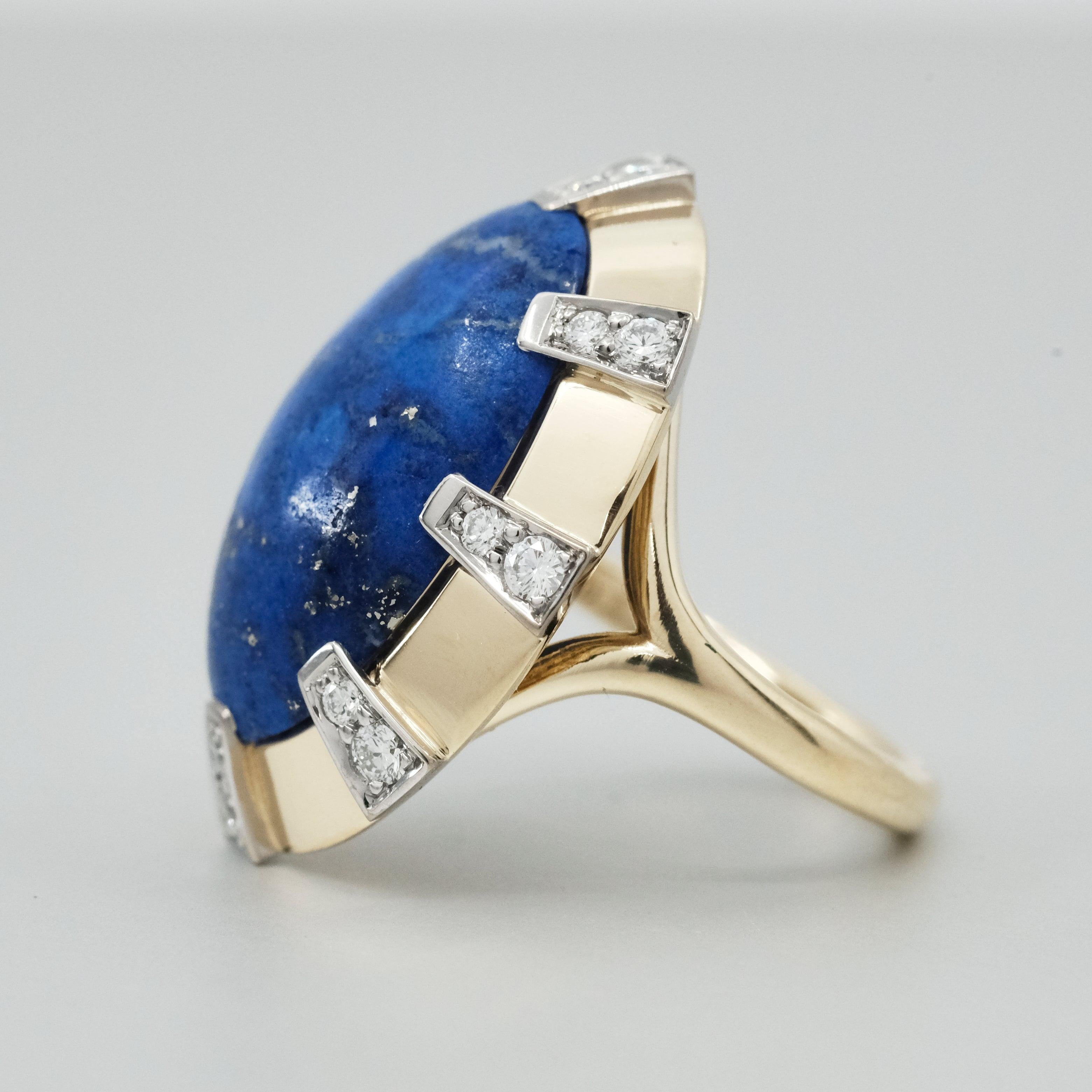 BUNDA 9.84ct Lapis Lazuli and 0.43ct Diamonds Ring in 18k yellow gold For Sale 1
