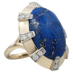BUNDA Anillo de oro amarillo de 18 quilates con lapislázuli de 9,84 quilates y diamantes de 0,43 quilates