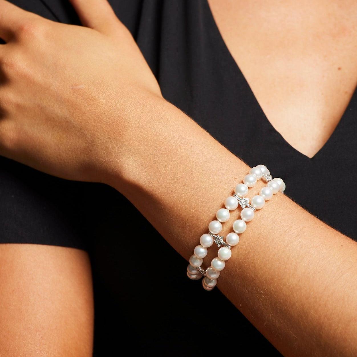 BUNDA Pulsera de doble fila de perlas Akoya 