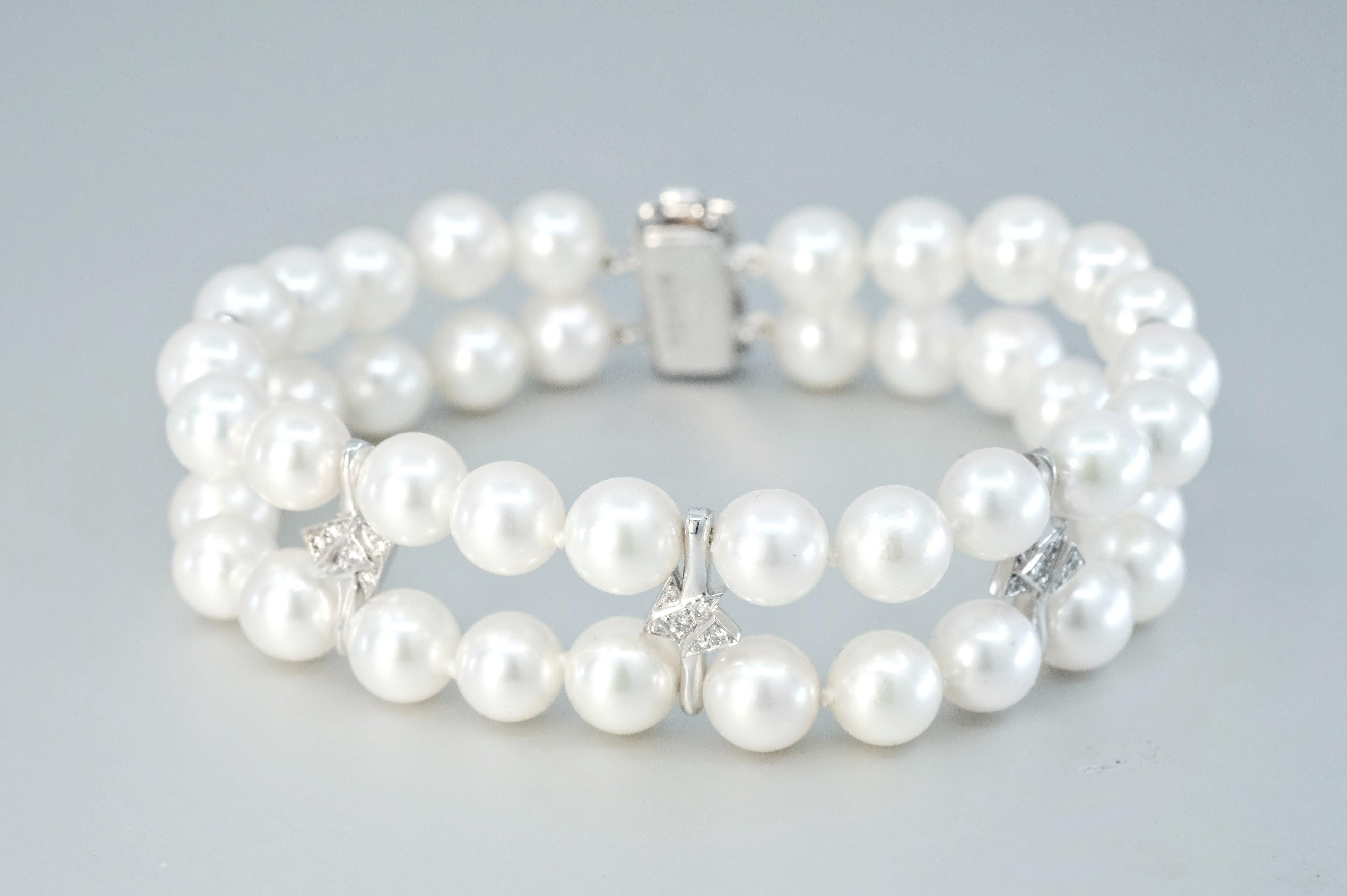 Femenino o masculino BUNDA Pulsera de doble fila de perlas Akoya 