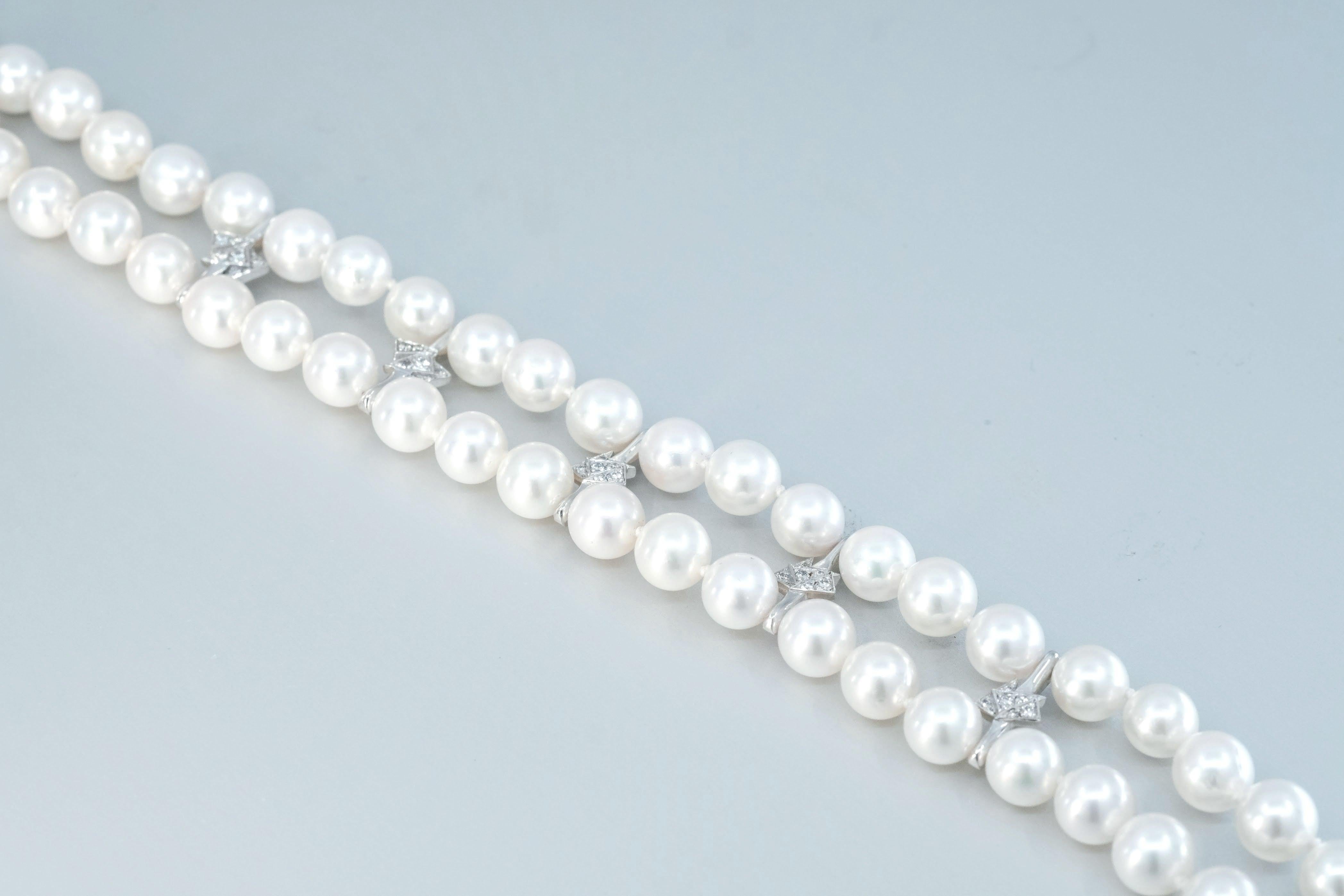 BUNDA Pulsera de doble fila de perlas Akoya 
