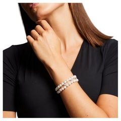BUNDA Bracelet double rangée de perles Akoya avec diamants, or blanc 18 carats