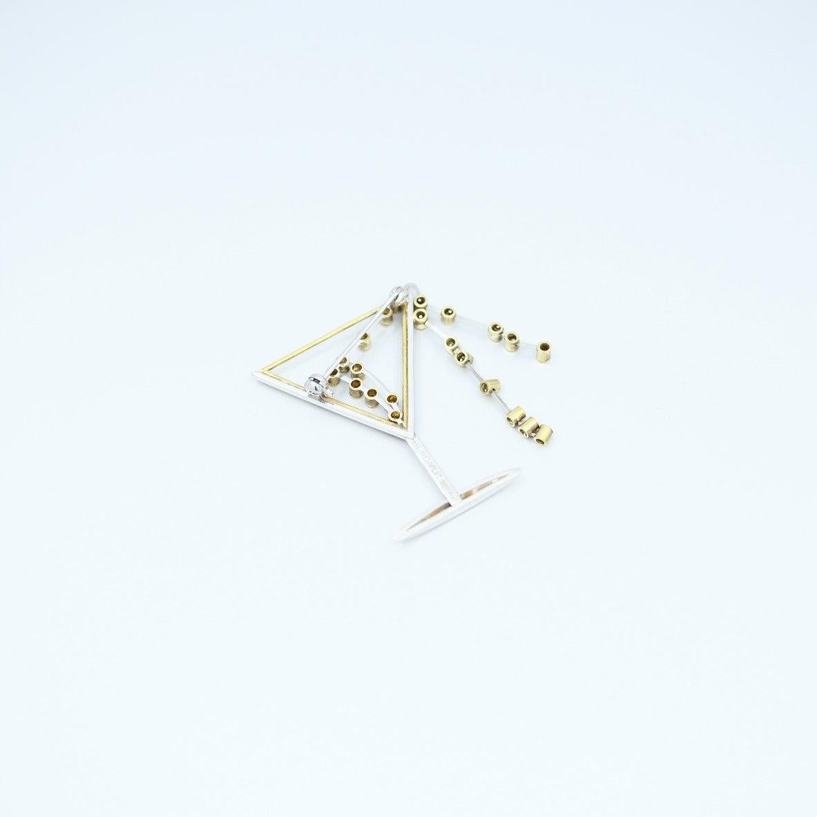 Round Cut BUNDA Argyle Fancy Coloured Diamond 'Martini' Brooch in Platinum and 18ct gold For Sale