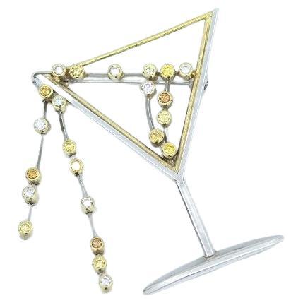 BUNDA Broche Argyle "Martini" de diamantes de colores fantasía en platino y oro de 18 ct