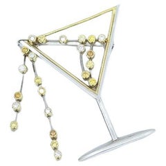 BUNDA Argyle Fancy Coloured Diamond 'Martini' Brooch in Platinum and 18ct gold