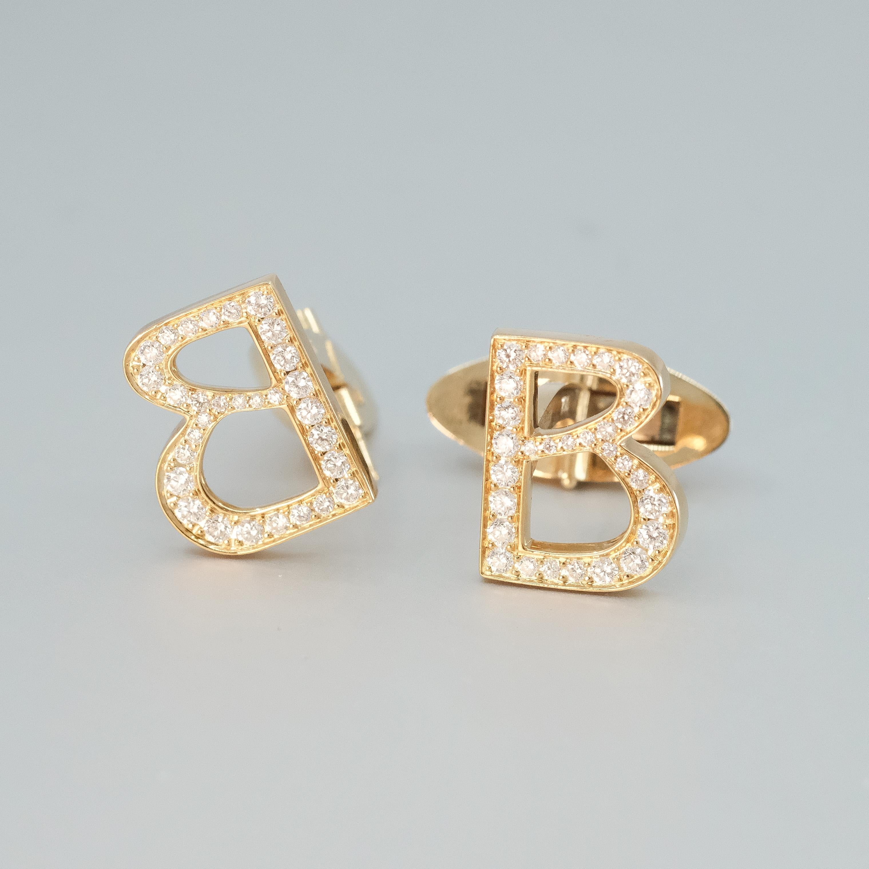 BUNDA 'B' Diamanten-Manschettenknöpfe, 0,51 Karat Diamanten, 18 Karat Gelbgold (Rundschliff) im Angebot