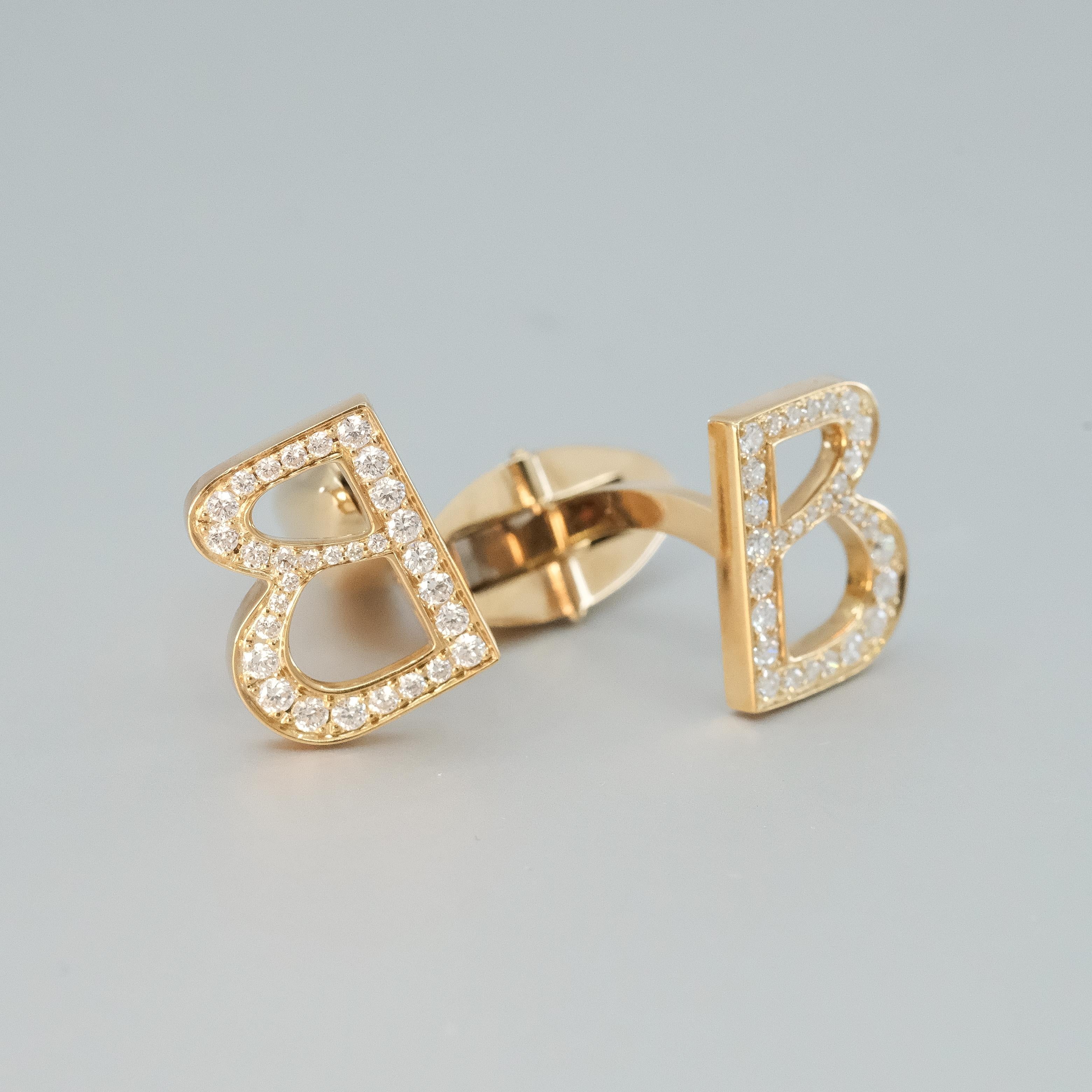 BUNDA 'B' Diamanten-Manschettenknöpfe, 0,51 Karat Diamanten, 18 Karat Gelbgold für Damen oder Herren im Angebot