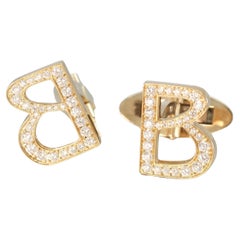 BUNDA Boutons de manchette « B » en or jaune 18 carats et diamants 0,51 carat