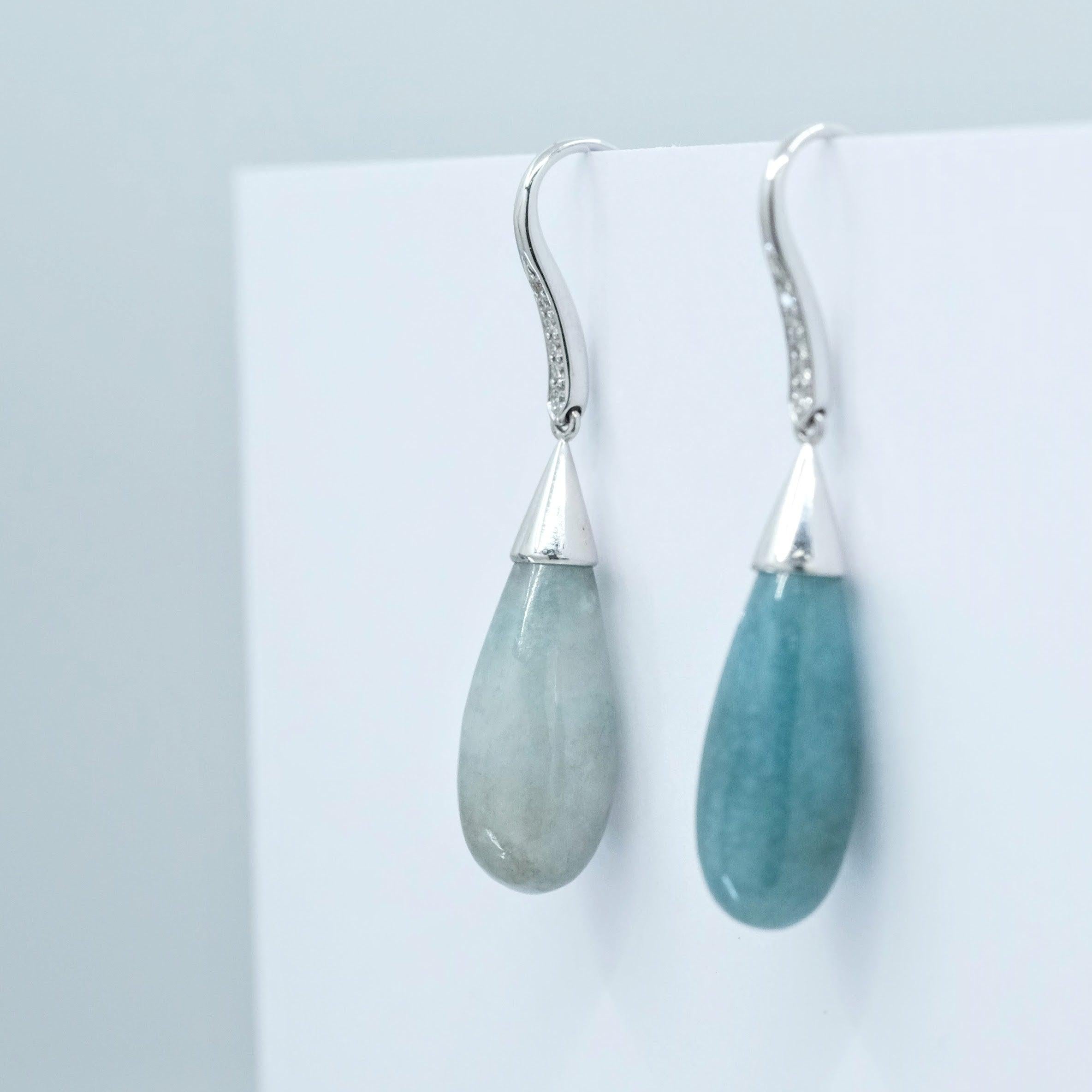 Women's or Men's BUNDA Chalcedony Drop Earrings, with diamonds on 18k white gold For Sale