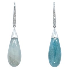 Boucles d'oreilles BUNDA en calcédoine, avec diamants sur or blanc 18 carats