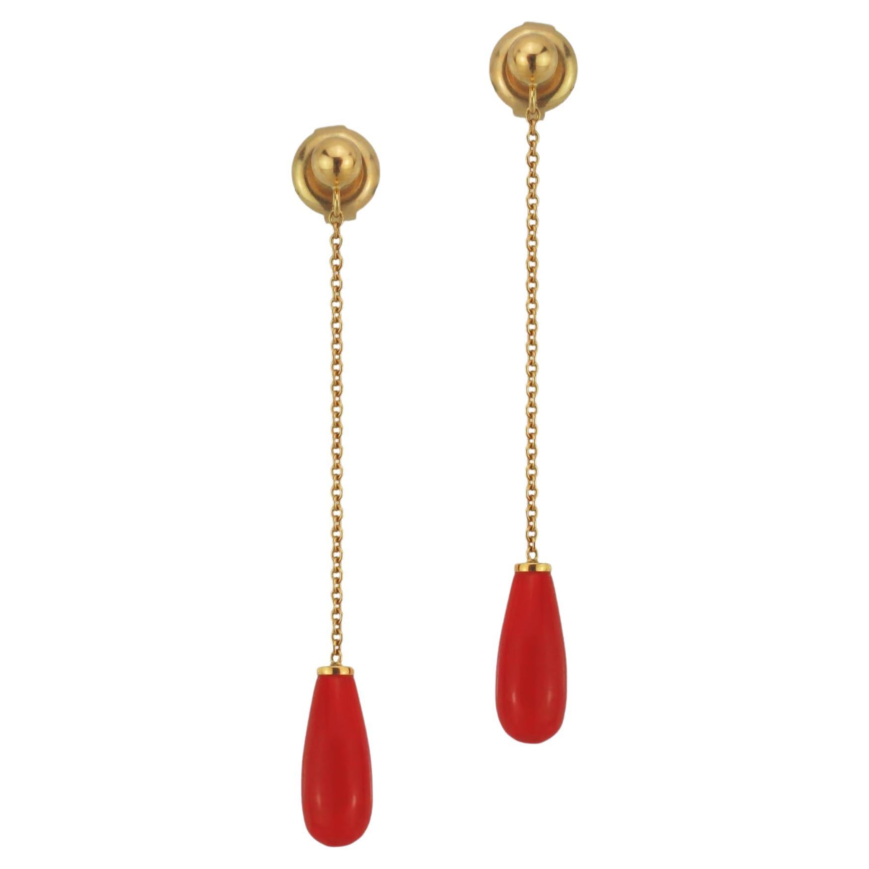 Bunda Coral and 18k yellow gold drop earrings