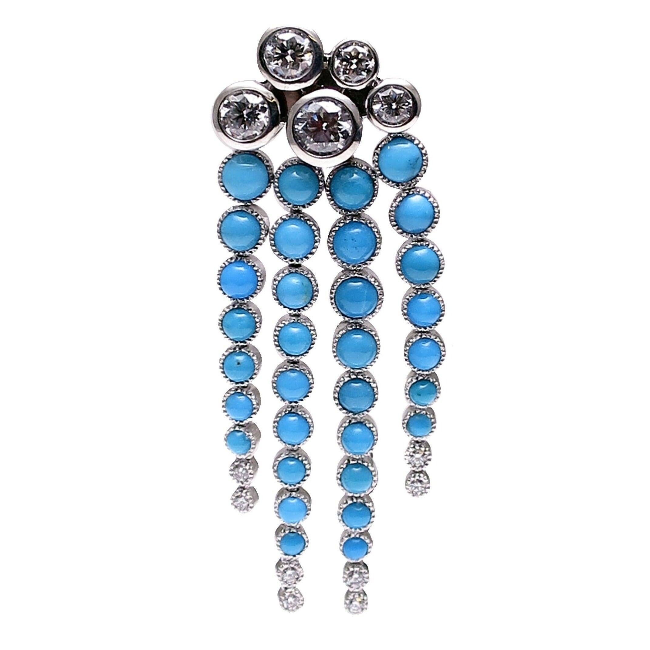 Women's or Men's BUNDA 'Couture' 3.80ct Turquoises and 1.31ct Diamonds Brooch in 18k gold For Sale
