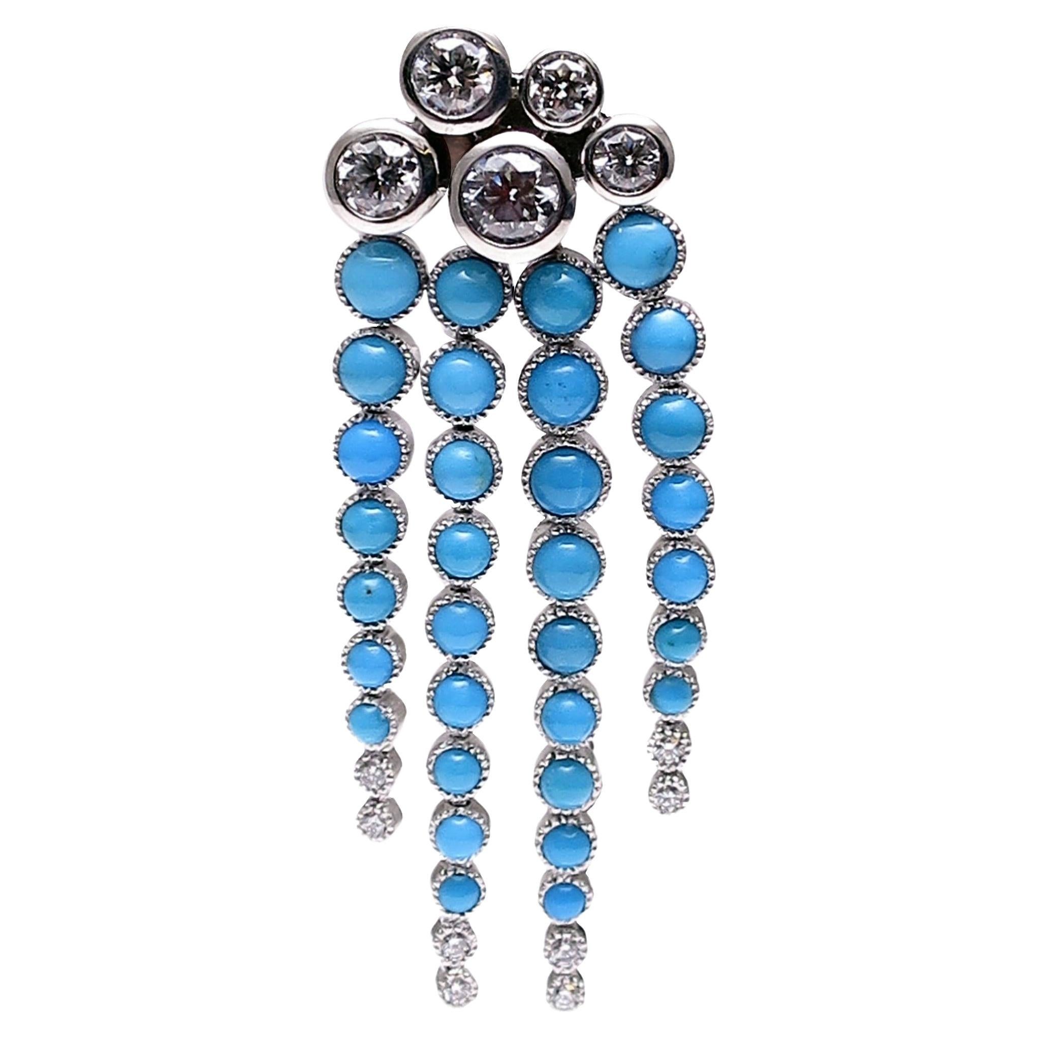 BUNDA 'Couture' 3.80ct Turquoises and 1.31ct Diamonds Brooch in 18k gold