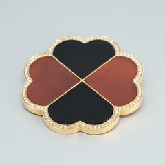 BUNDA 'Couture' Brooch with Onyx, Carnelian & Diamond in 18ct Yellow Gold