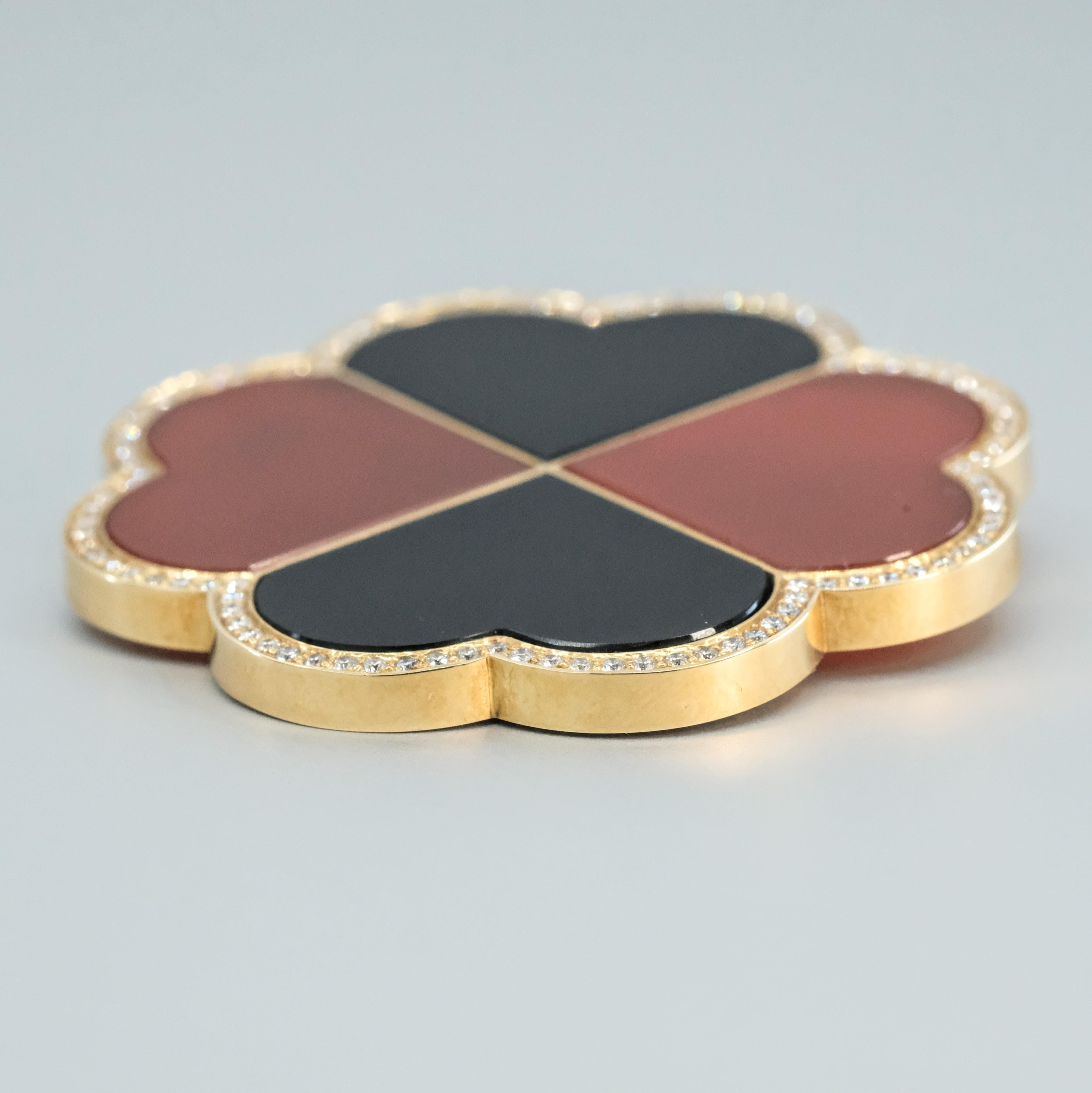 BUNDA 'Couture' Brooch with Onyx, Carnelian & Diamond in 18ct Yellow Gold In New Condition For Sale In SYDNEY, AU