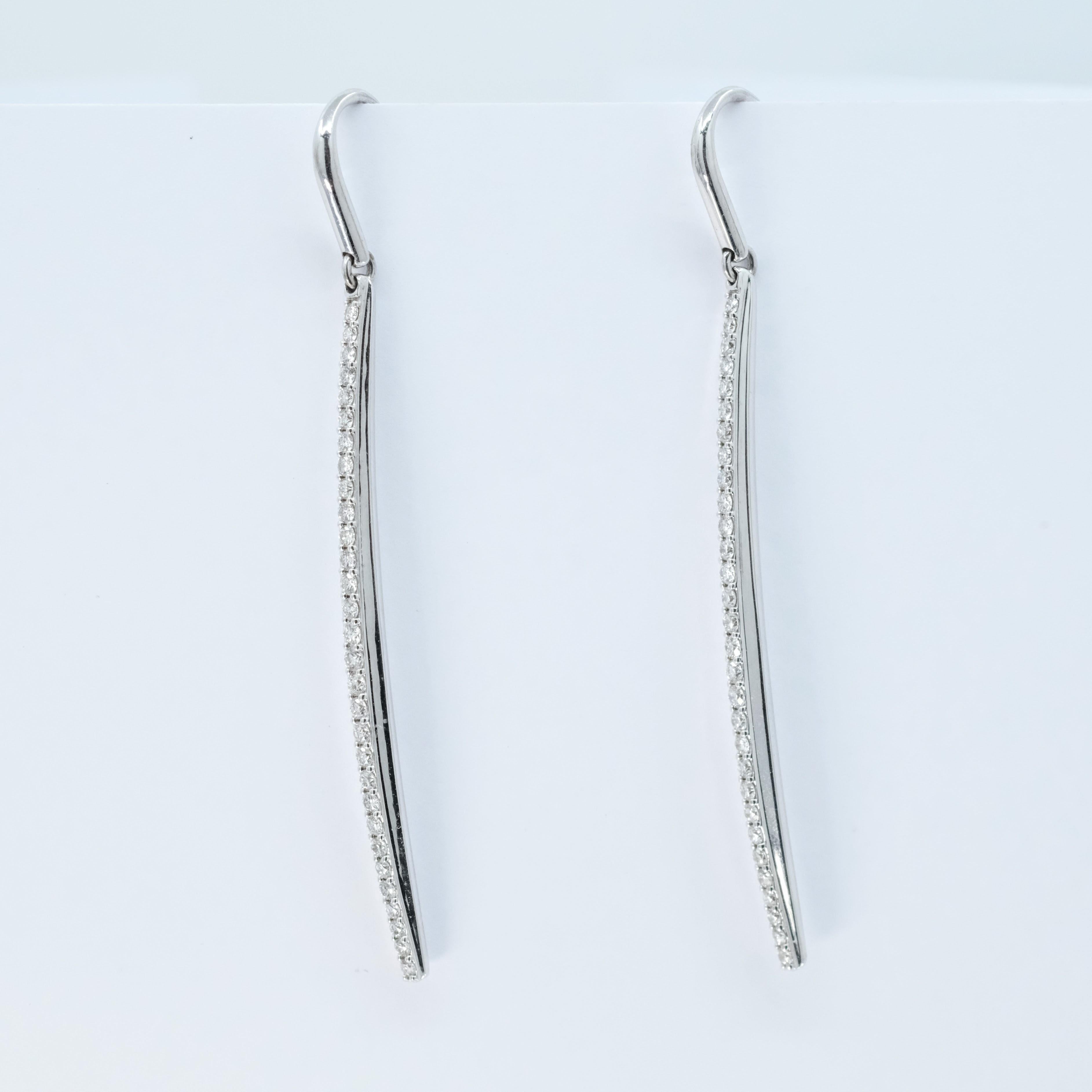 Women's or Men's BUNDA Diamond line earrings, 0.50ct Diamonds on 18k white gold For Sale
