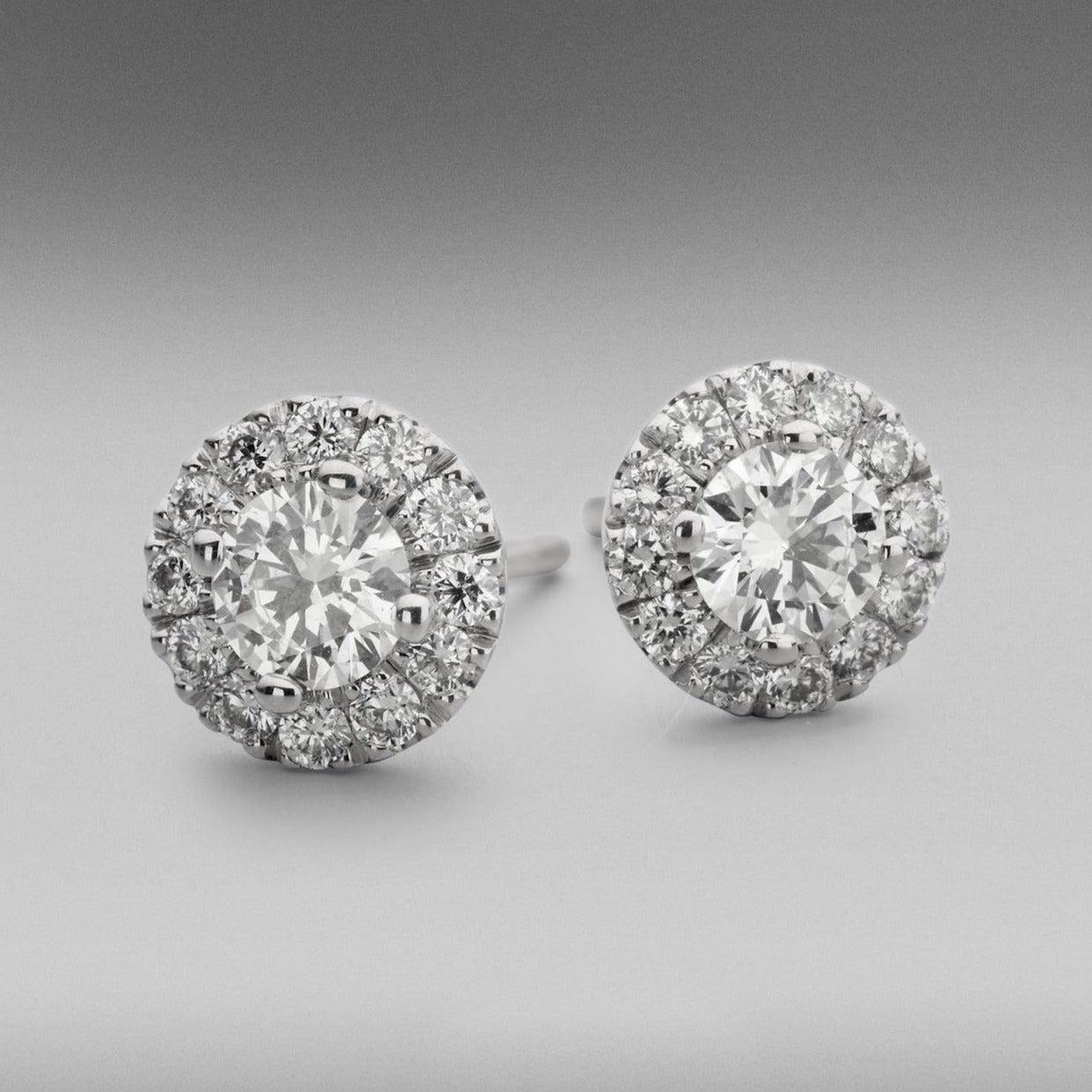 Round Cut BUNDA Diamond stud earrings, total weight 0.89ct, 18k white gold