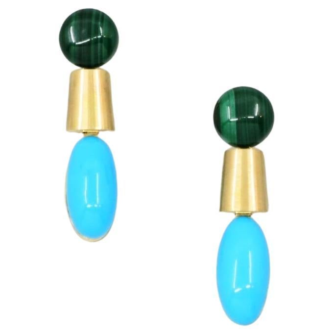 BUNDA Dorado Malachite & Turquoise earrings on 18k yellow gold