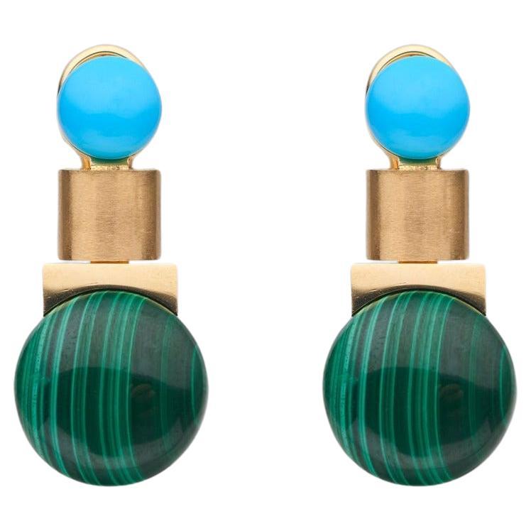 BUNDA Dorado Malachite & Turquoise earrings on 18k yellow gold