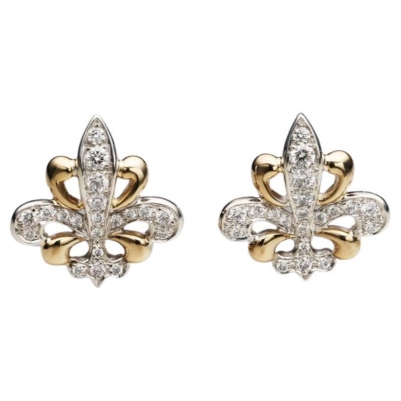 BUNDA Fleur de Lys 0.45ct Diamonds ear studs in 18k white and yellow gold.